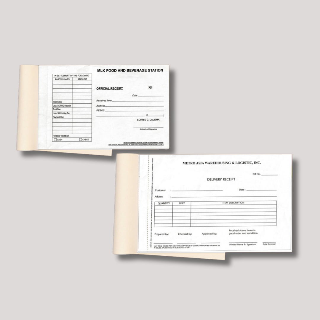 Delivery receipt form for logistics with duplicate triplicate carbonless sets and BIR compliance