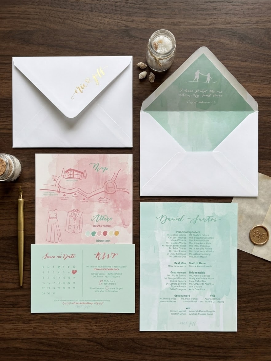 Digital printed invitation – back side with elegant monogram