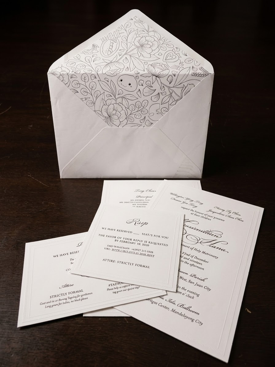 Embossed wedding invitation – raised blind embossed floral pattern on cotton paper