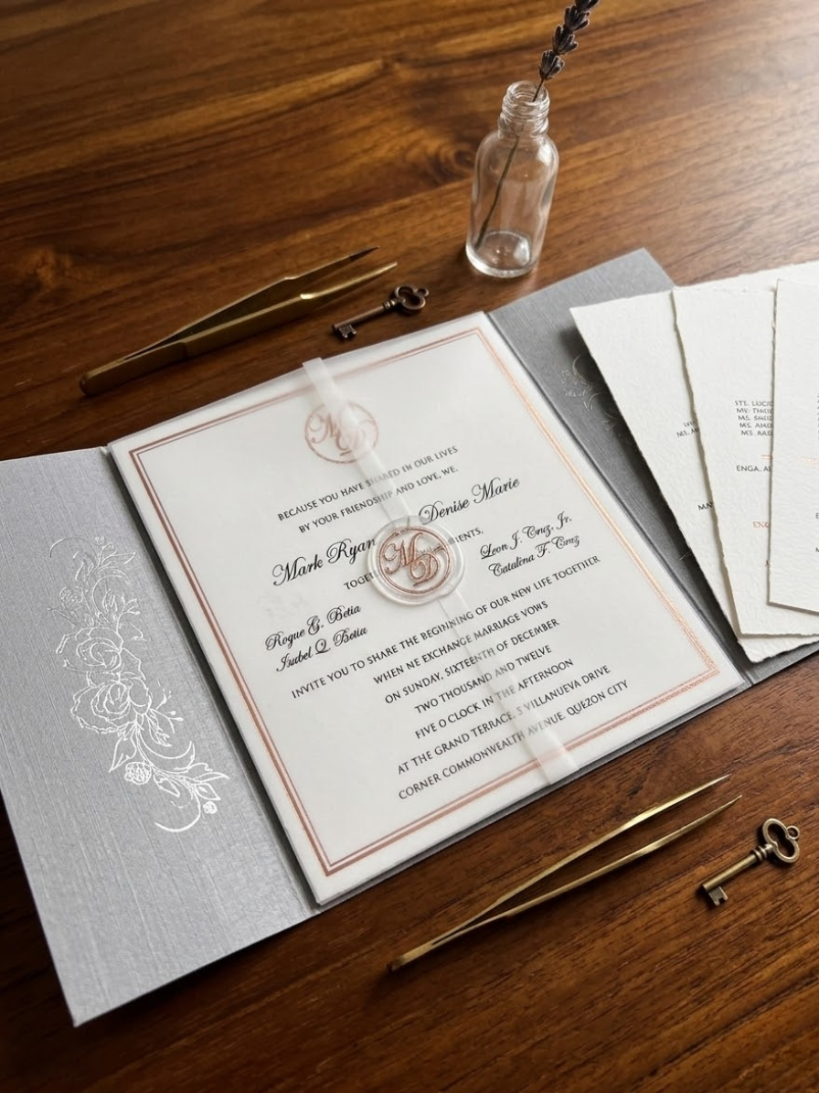 Embossed invitation – close-up showing dimensional depth
