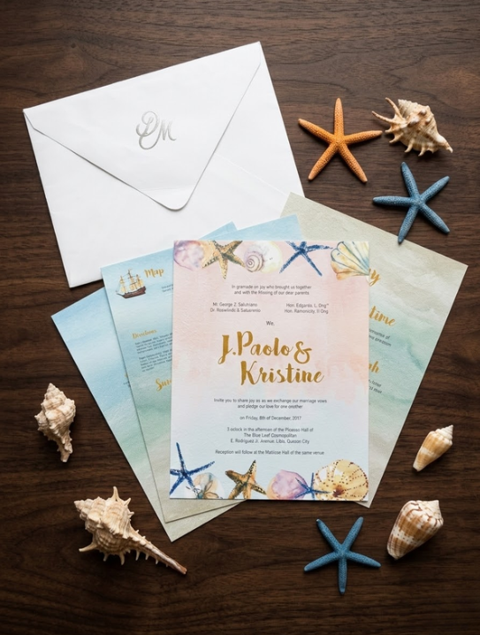 Digital printed wedding invitation – full color floral design on premium matte paper, main card