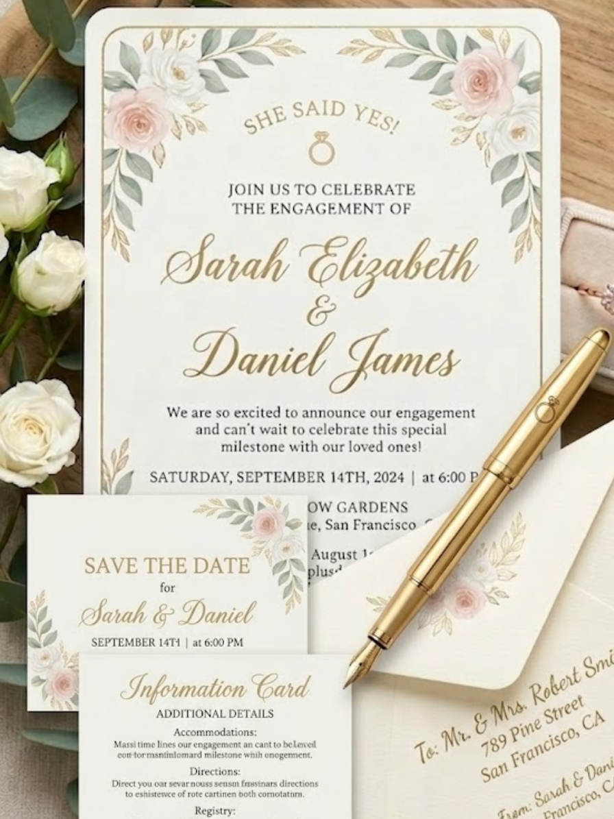 Engagement party invitation – romantic floral motif
