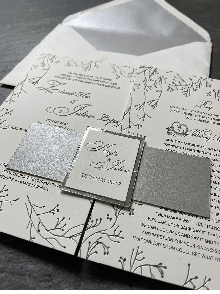 Engraved wedding invitation – raised ink with deckle edge on heavyweight cotton paper