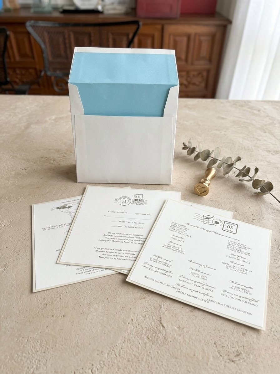 Engraved invitation – side view showing deckle edge