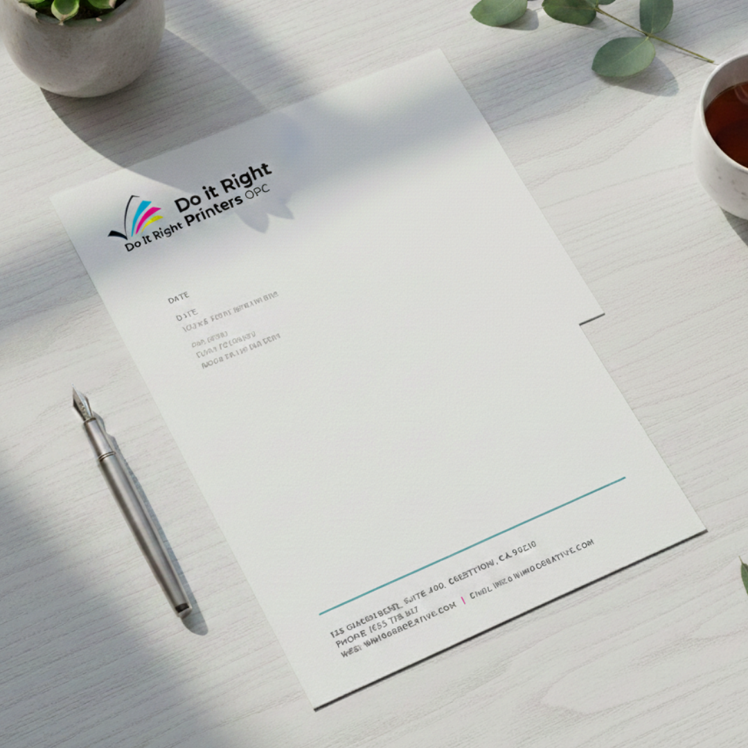 Creative modern letterhead design with bold brand colors and geometric accents