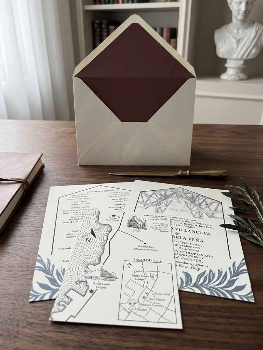 Letterpress suite – invitation, response card, and envelope