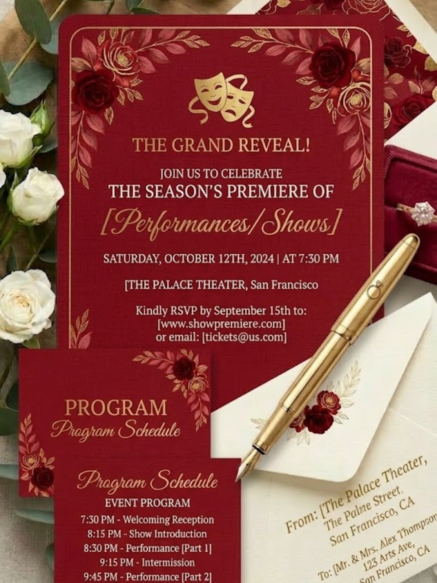 Custom event invitation – performance gala with gold foil and modern layout