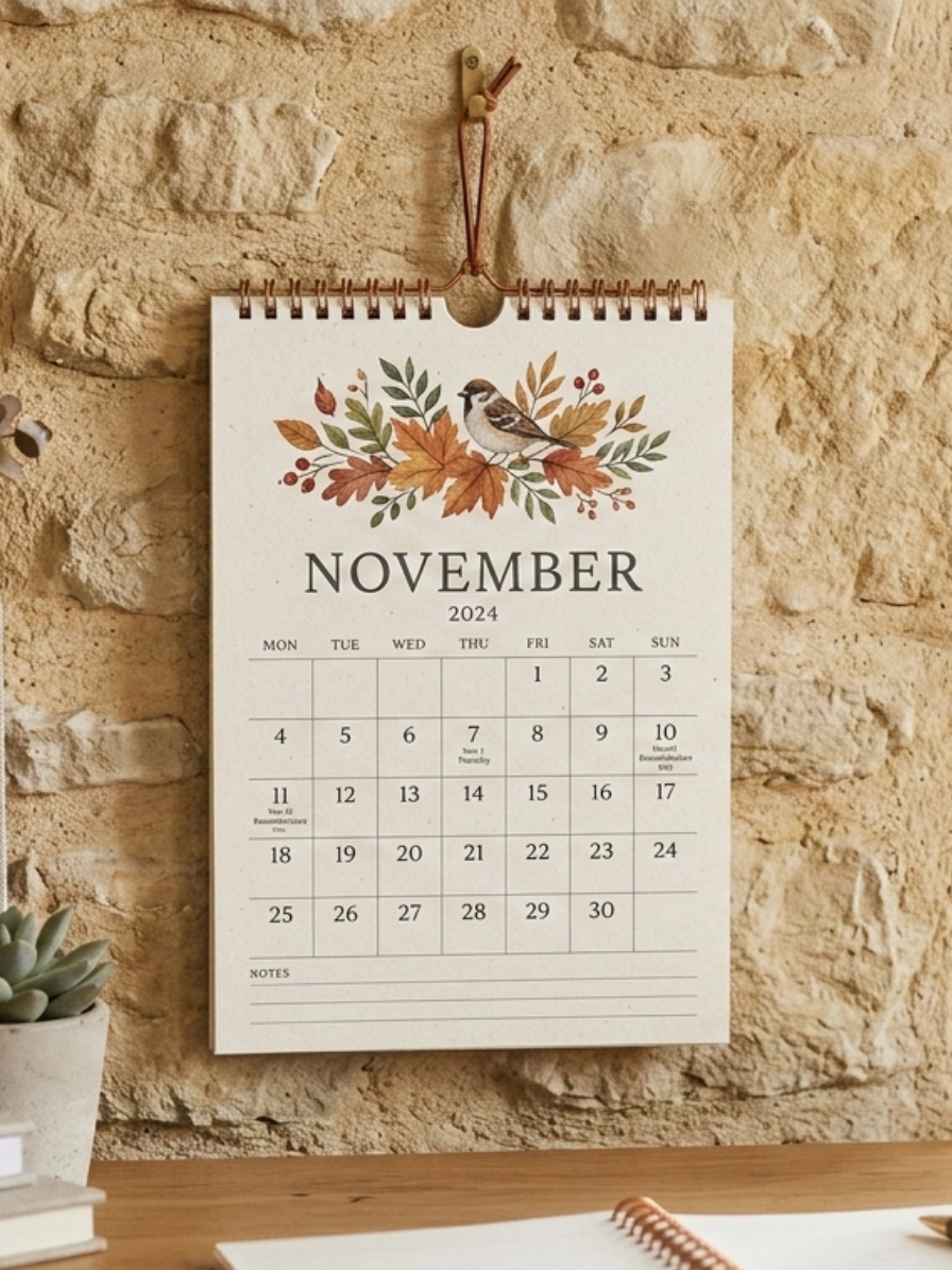 Compact custom wall calendar vertical layout for small spaces and home offices