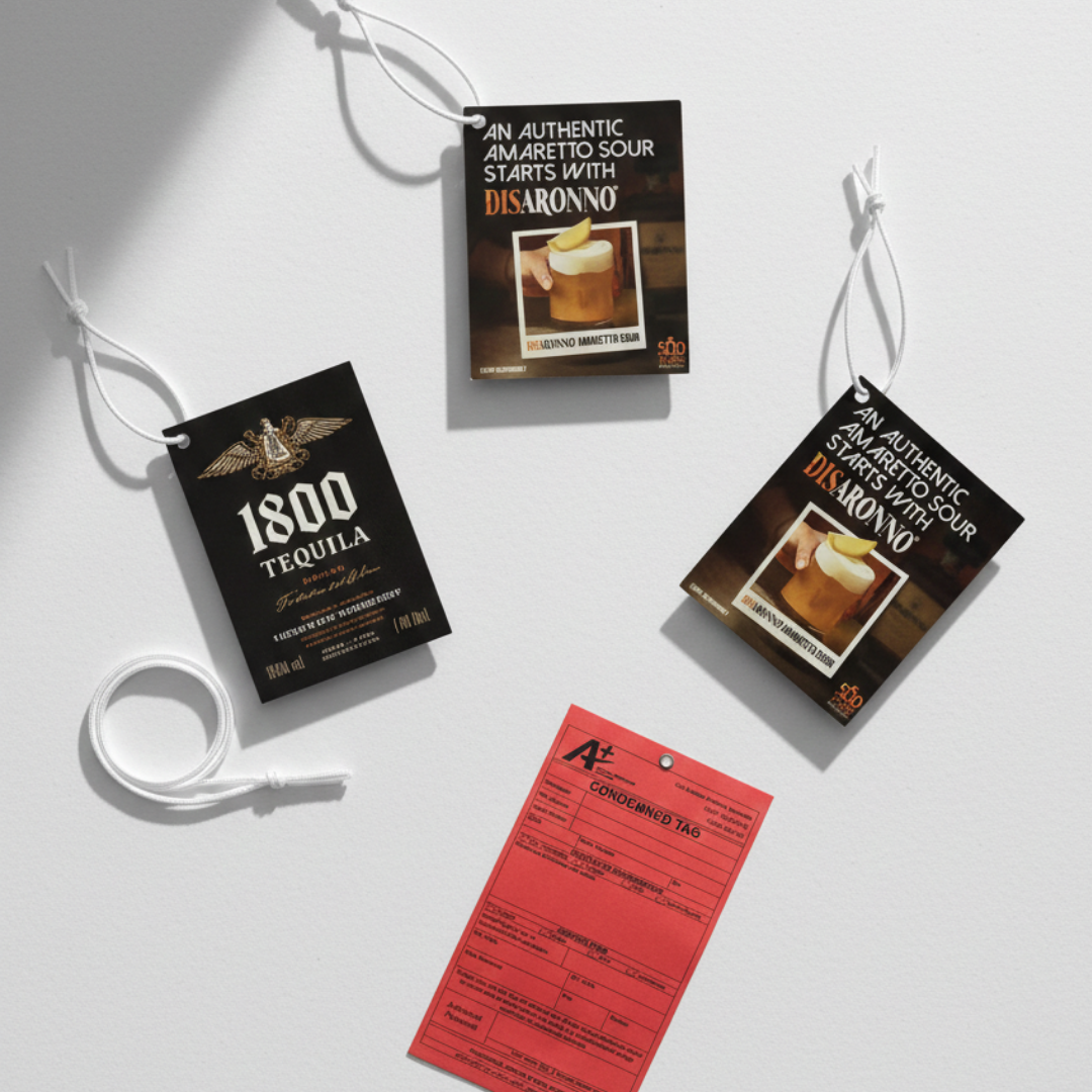 Luxury retail swing tags – custom cut brand labels with string attachment