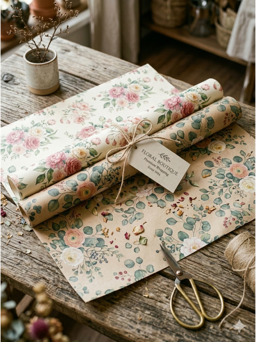 Custom floral boutique wrapping paper – luxury gift wrap for retail and events